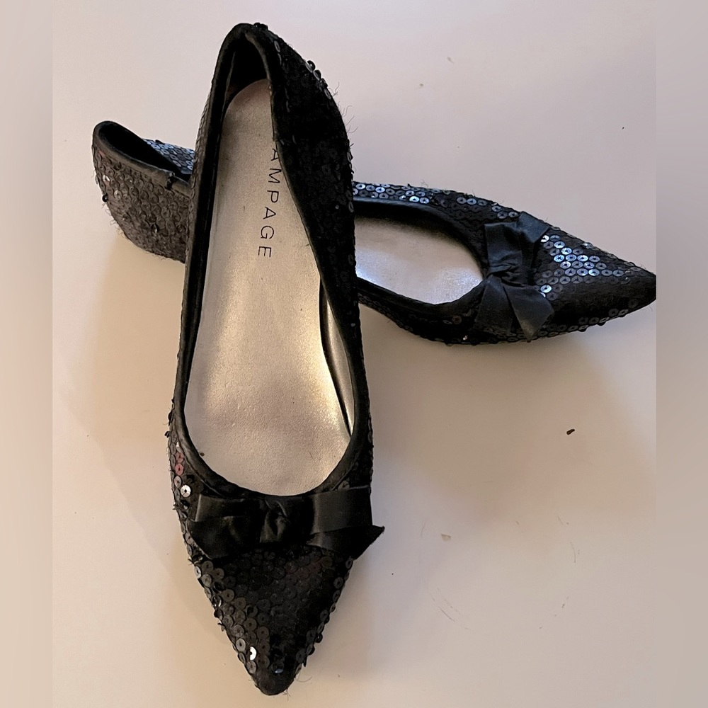 Rampage ~ Black Sequined Pointy Flats